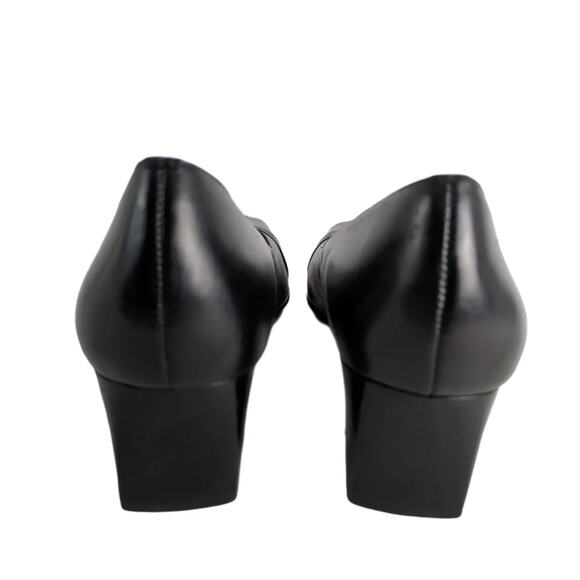ETIENNE AIGNER Women's 8 E-Mozart Square Toe Black Leather Heels Pumps Preppy - Picture 7 of 10